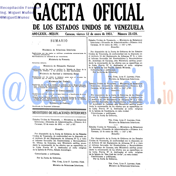 Gaceta Oficial 23428 del 12 Enero 1951