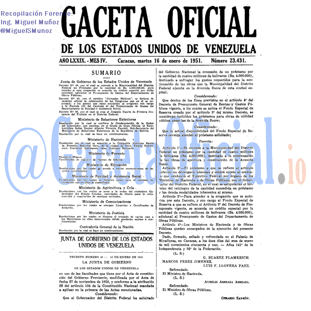 Gaceta Oficial 23431 del 16 Enero 1951