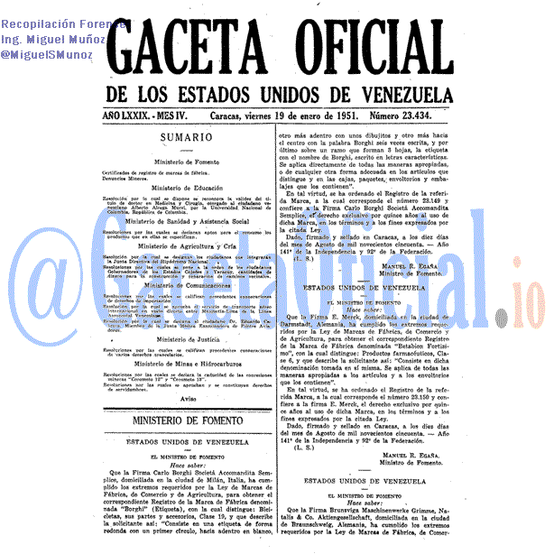 Gaceta Oficial 23434 del 19 Enero 1951