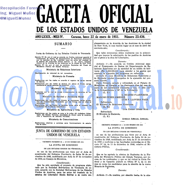 Gaceta Oficial 23436 del 22 Enero 1951