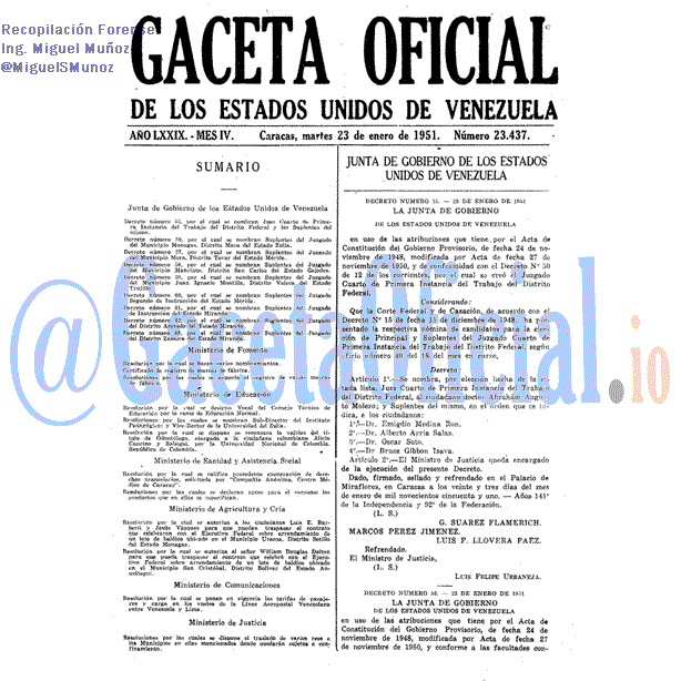 Gaceta Oficial 23437 del 23 Enero 1951