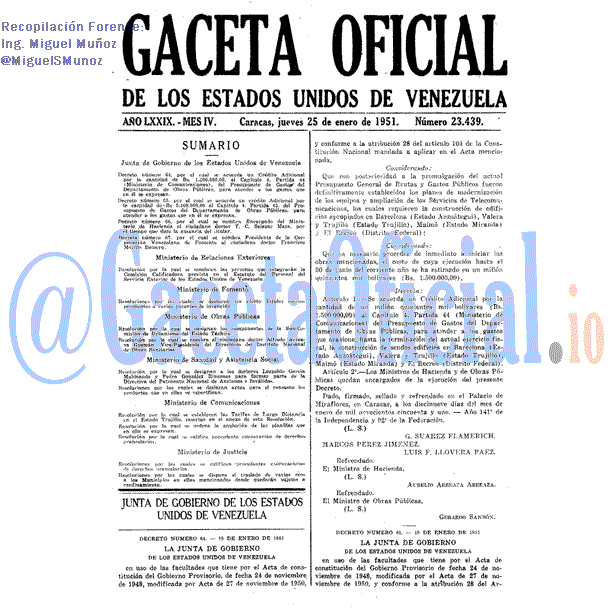 Gaceta Oficial 23439 del 25 Enero 1951