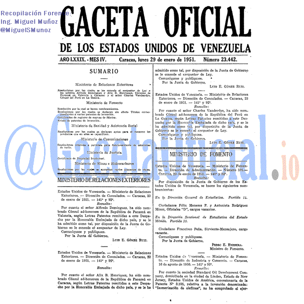 Gaceta Oficial 23442 del 29 Enero 1951