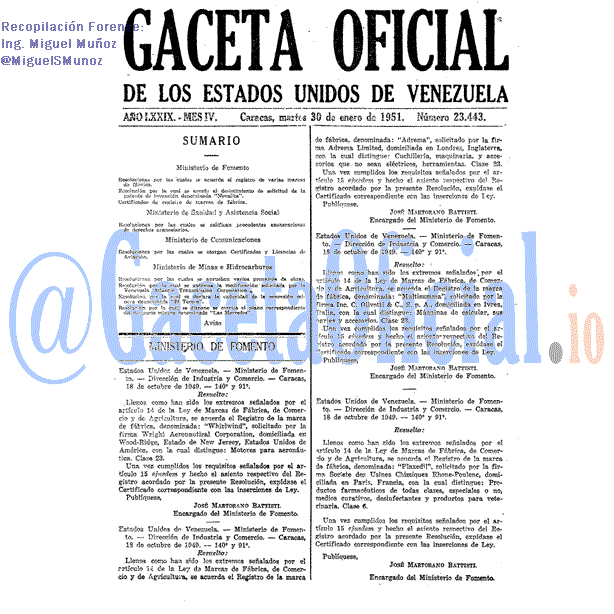 Gaceta Oficial 23443 del 30 Enero 1951