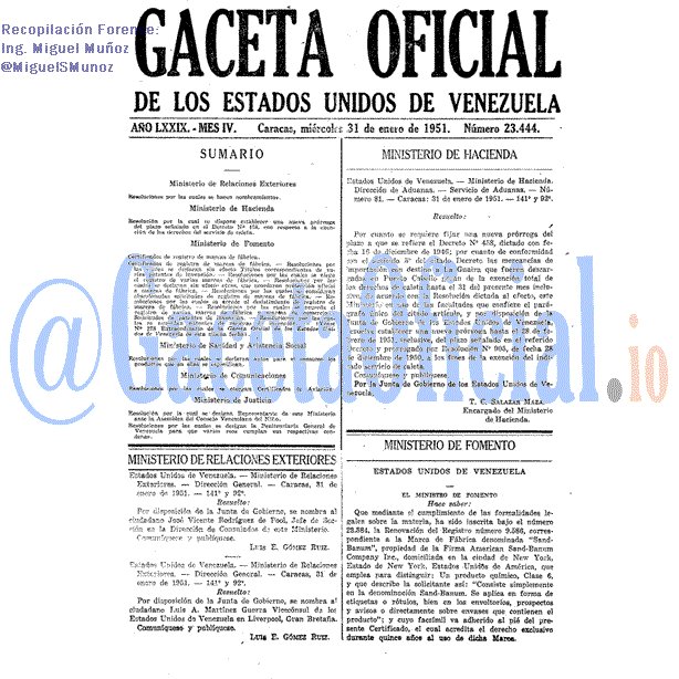 Gaceta Oficial 23444 del 31 Enero 1951