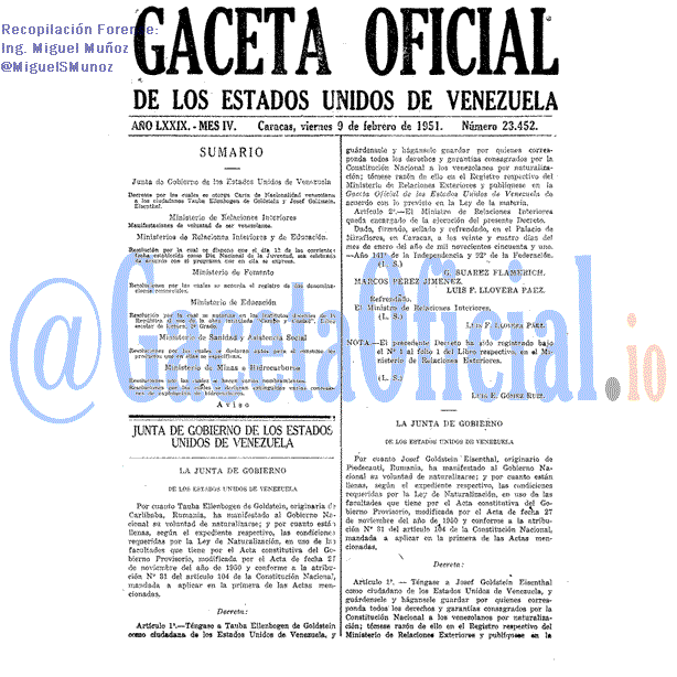 Gaceta Oficial 23452 del 9 Febrero 1951
