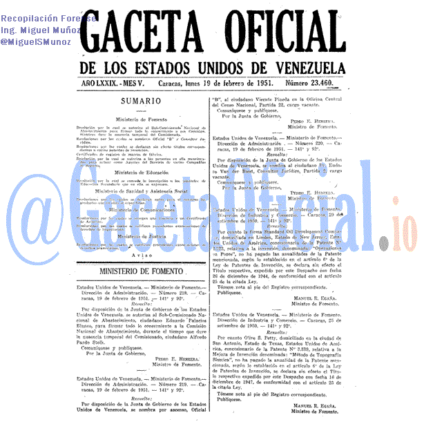 Gaceta Oficial 23460 del 19 Febrero 1951