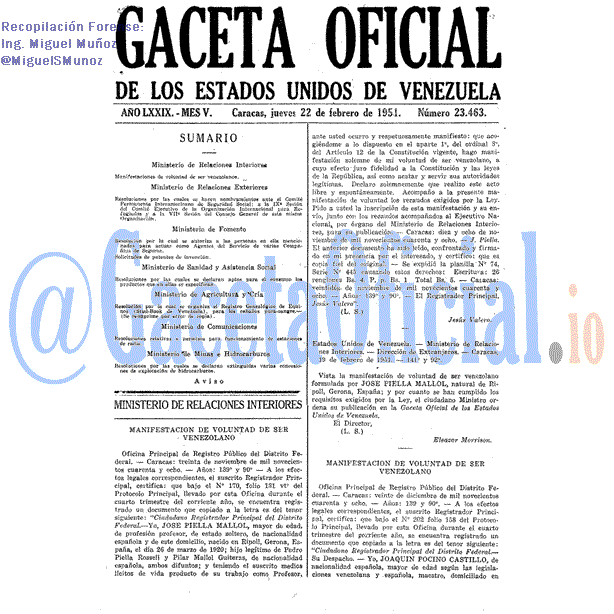 Gaceta Oficial 23463 del 22 Febrero 1951