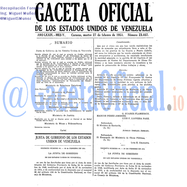 Gaceta Oficial 23467 del 27 Febrero 1951