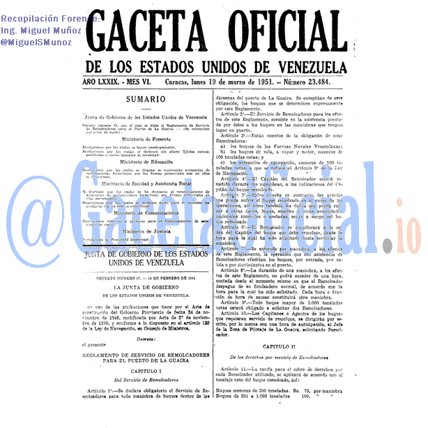 Gaceta Oficial 23484 del 19 Marzo 1951