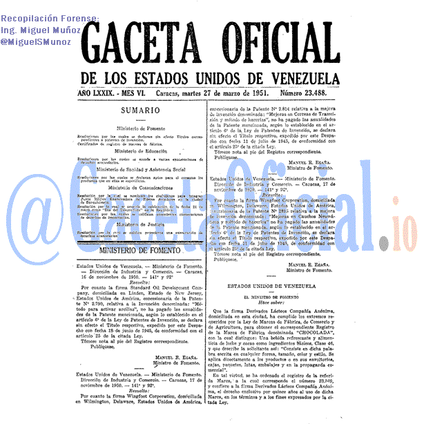 Gaceta Oficial 23488 del 27 Marzo 1951
