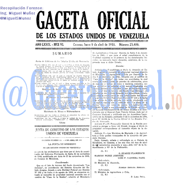 Gaceta Oficial 23499 del 9 Abril 1951