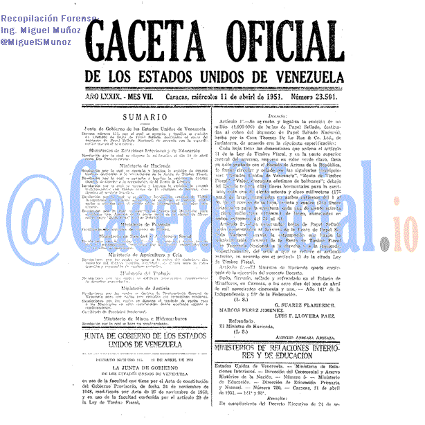 Gaceta Oficial 23501 del 11 Abril 1951