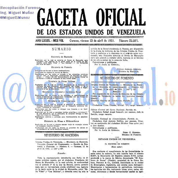 Gaceta Oficial 23503 del 13 Abril 1951