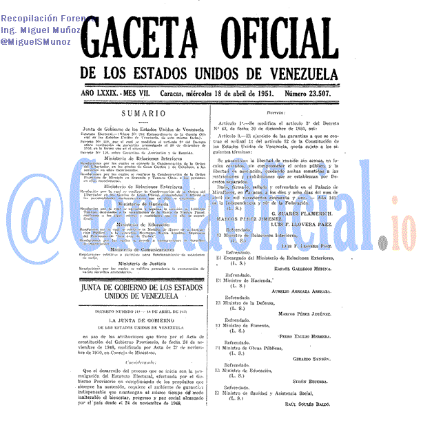 Gaceta Oficial 23507 del 18 Abril 1951