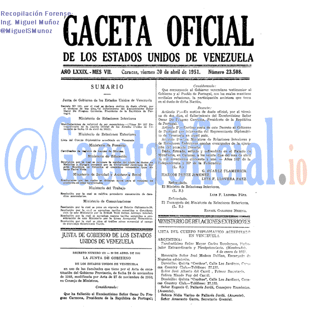 Gaceta Oficial 23508 del 20 Abril 1951