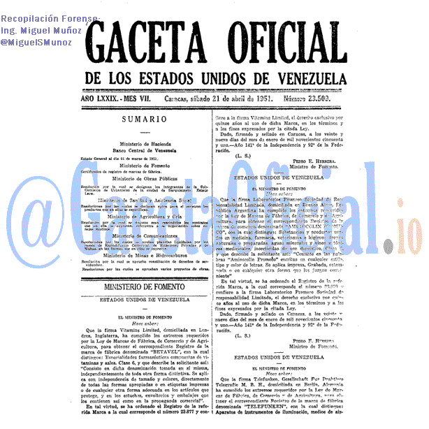Gaceta Oficial 23509 del 21 Abril 1951