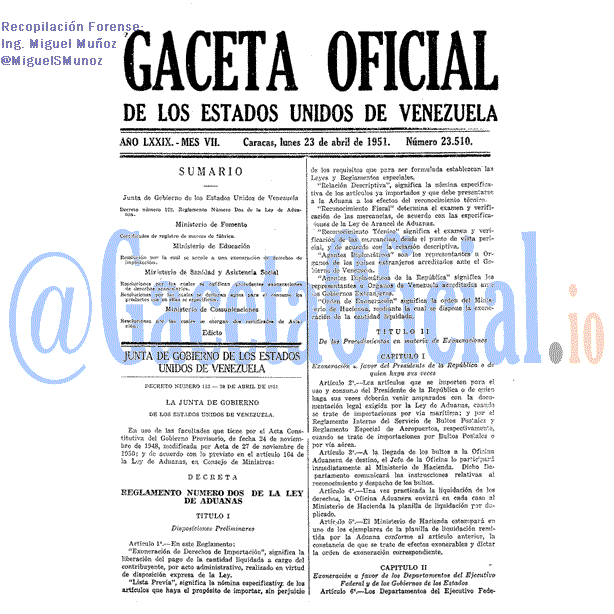 Gaceta Oficial 23510 del 23 Abril 1951