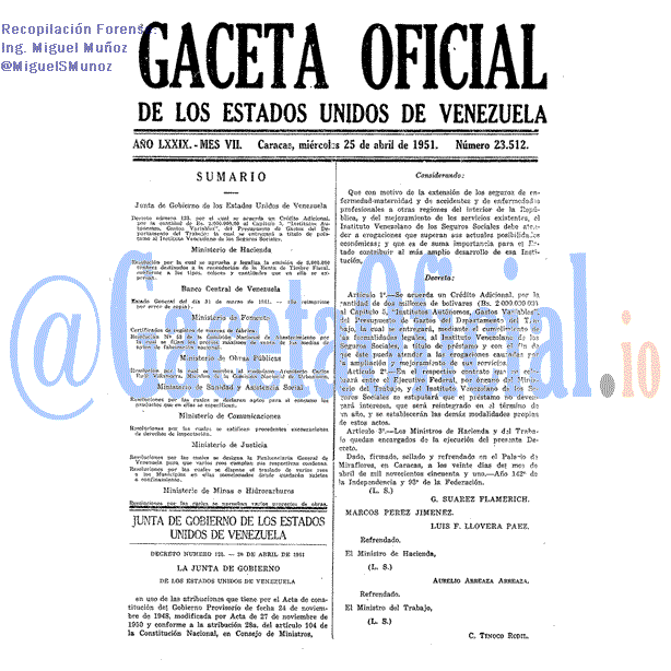 Gaceta Oficial 23512 del 25 Abril 1951