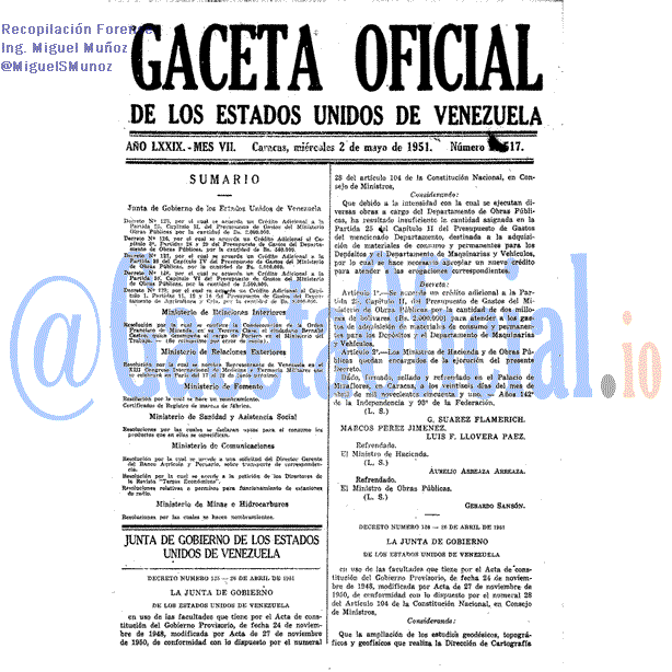 Gaceta Oficial 23517 del 2 Mayo 1951