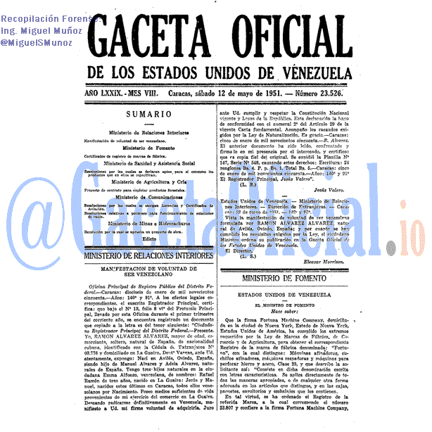 Gaceta Oficial 23526 del 12 Mayo 1951