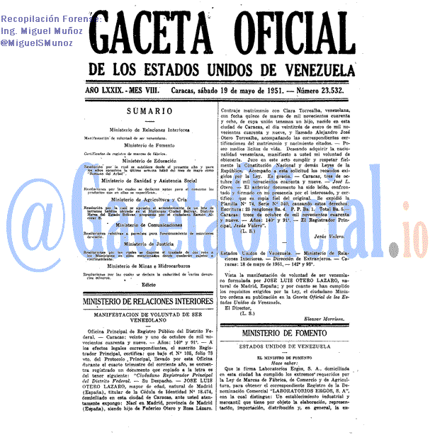 Gaceta Oficial 23532 del 19 Mayo 1951