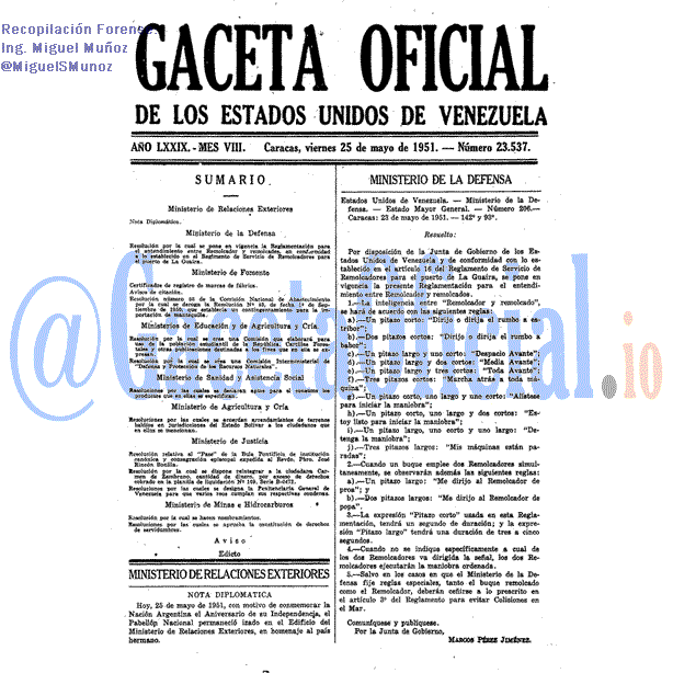 Gaceta Oficial 23537 del 25 Mayo 1951