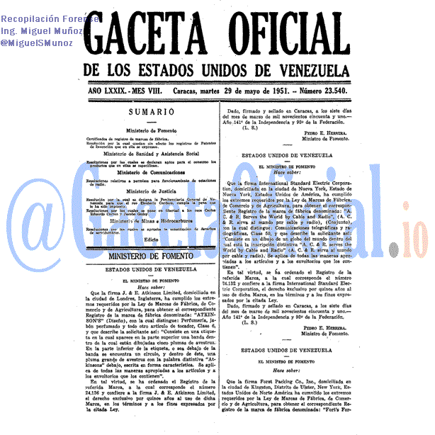 Gaceta Oficial 23540 del 29 Mayo 1951