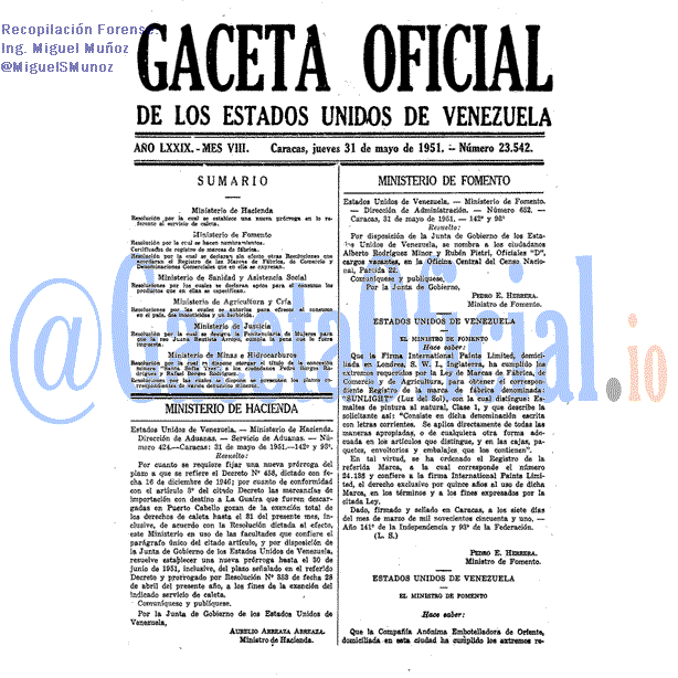 Gaceta Oficial 23542 del 31 Mayo 1951