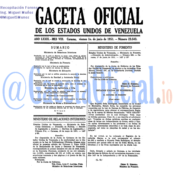 Gaceta Oficial 23543 del 1 Junio 1951