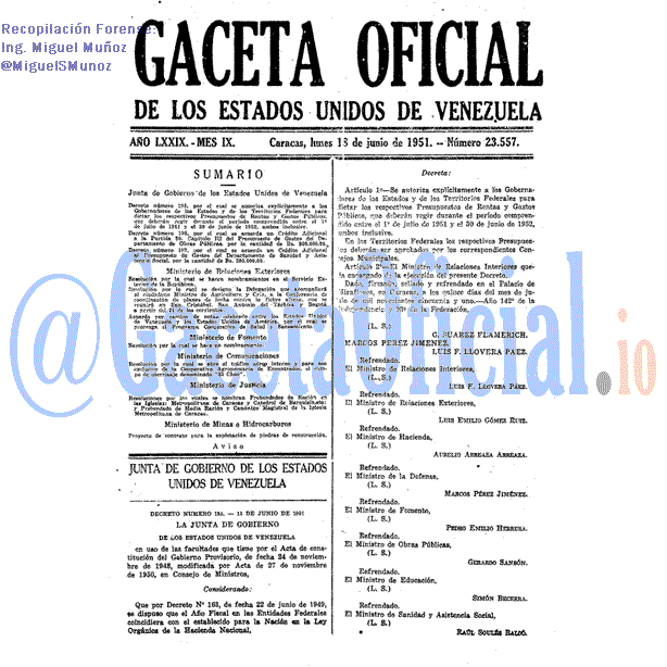 Gaceta Oficial 23557 del 18 Junio 1951
