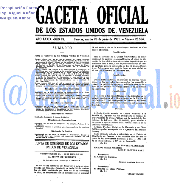 Gaceta Oficial 23564 del 26 Junio 1951