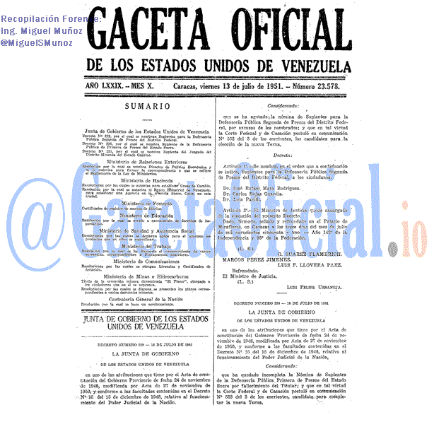 Gaceta Oficial 23578 del 13 Julio 1951