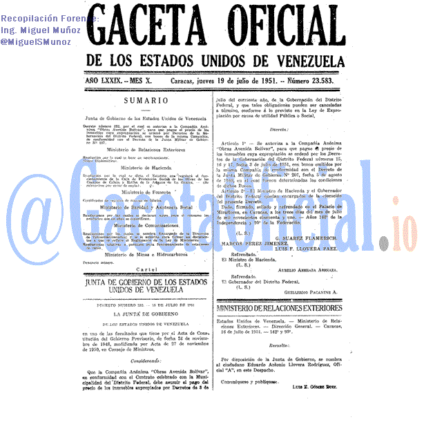 Gaceta Oficial 23583 del 19 Julio 1951