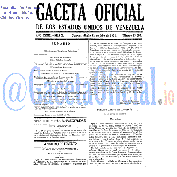 Gaceta Oficial 23585 del 21 Julio 1951