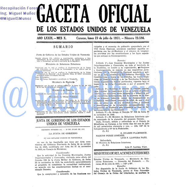 Gaceta Oficial 23586 del 23 Julio 1951