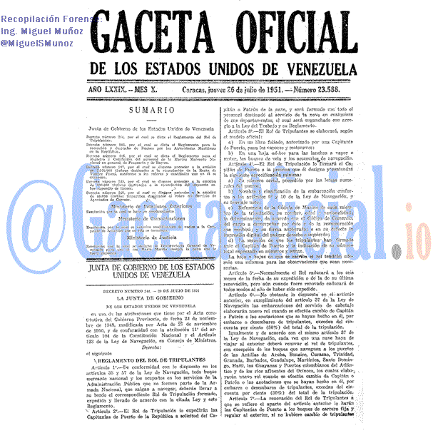Gaceta Oficial 23588 del 26 Julio 1951