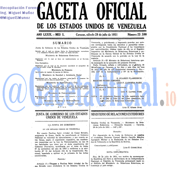 Gaceta Oficial 23590 del 28 Julio 1951