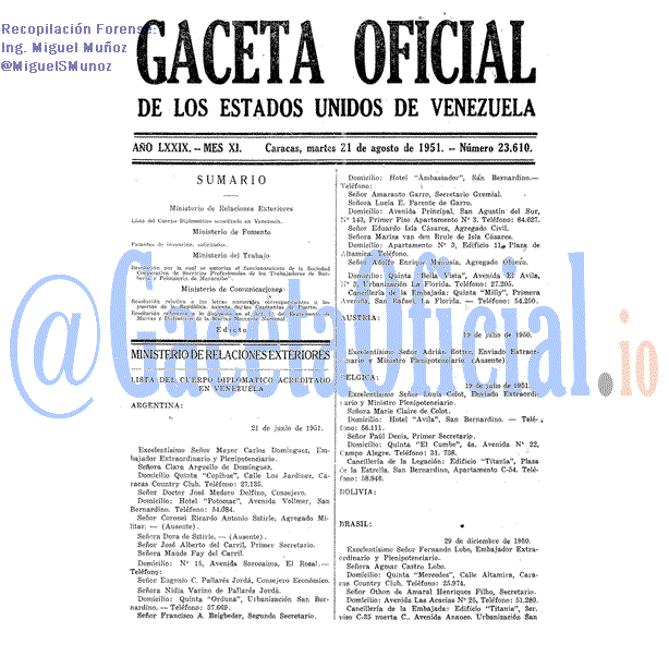 Gaceta Oficial 23610 del 21 Agosto 1951
