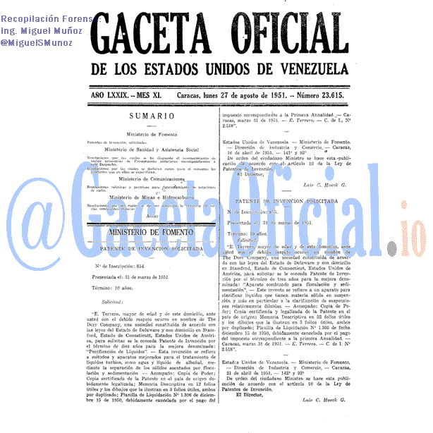Gaceta Oficial 23615 del 27 Agosto 1951