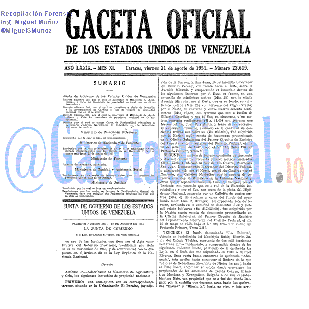 Gaceta Oficial 23619 del 31 Agosto 1951