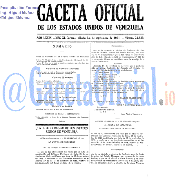 Gaceta Oficial 23620 del 1 Septiembre 1951