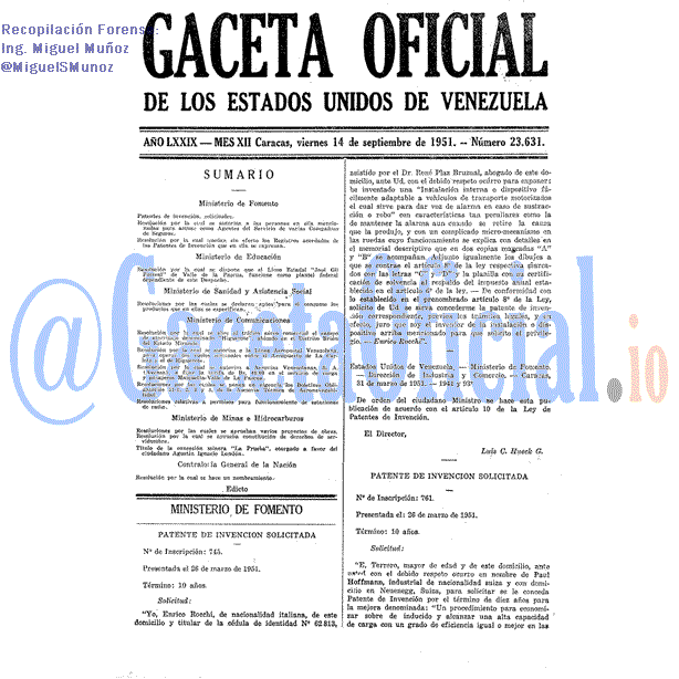 Gaceta Oficial 23631 del 14 Septiembre 1951