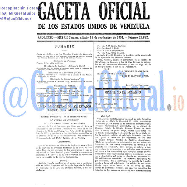 Gaceta Oficial 23632 del 15 Septiembre 1951