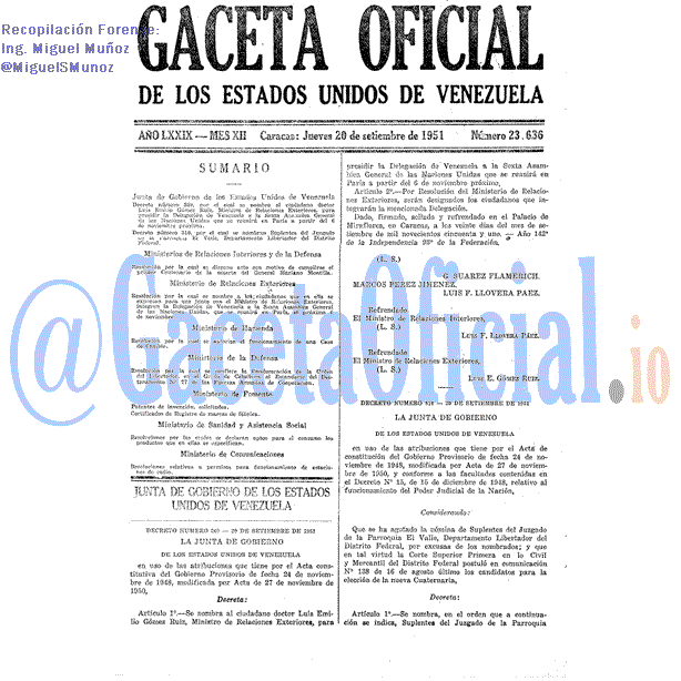 Gaceta Oficial 23636 del 20 Septiembre 1951