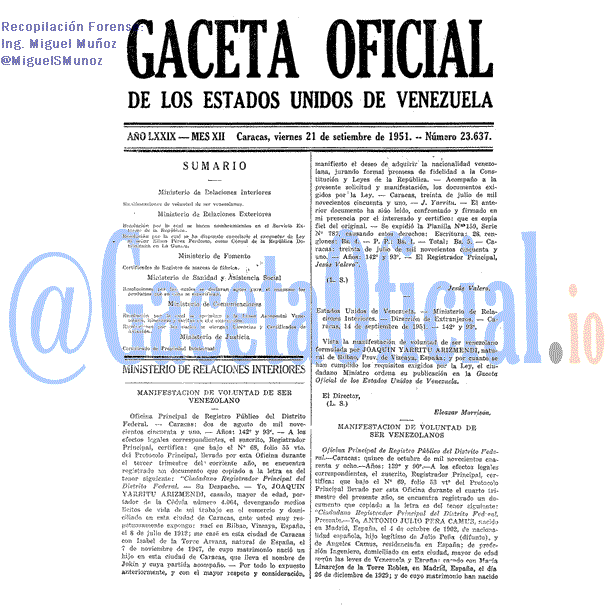 Gaceta Oficial 23637 del 21 Septiembre 1951