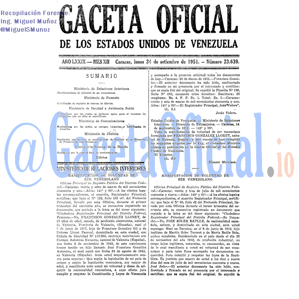 Gaceta Oficial 23639 del 24 Septiembre 1951