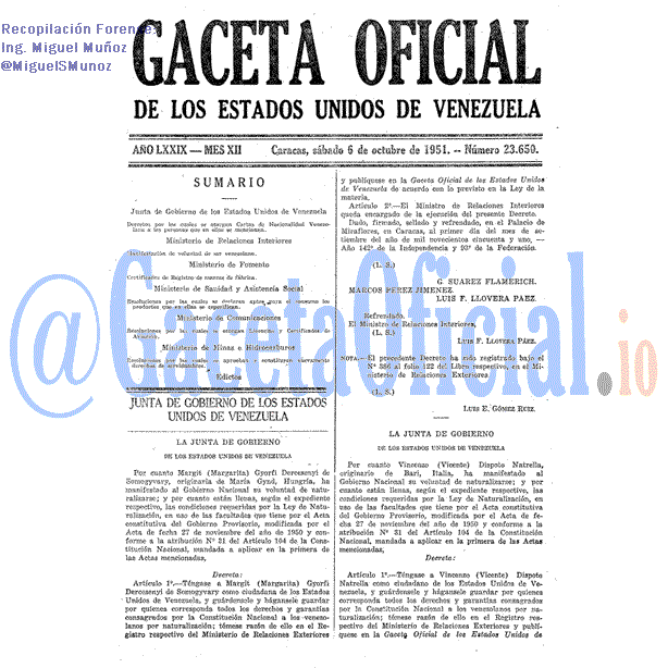 Gaceta Oficial 23650 del 6 Octubre 1951