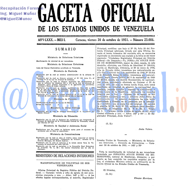 Gaceta Oficial 23666 del 26 Octubre 1951