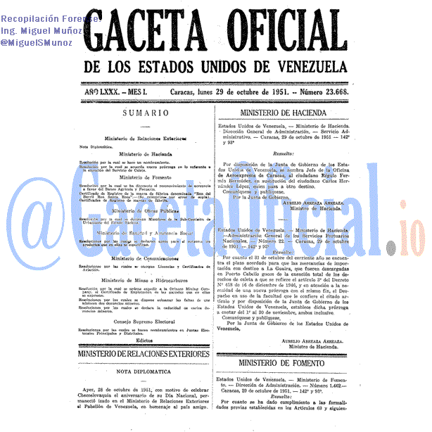 Gaceta Oficial 23668 del 29 Octubre 1951